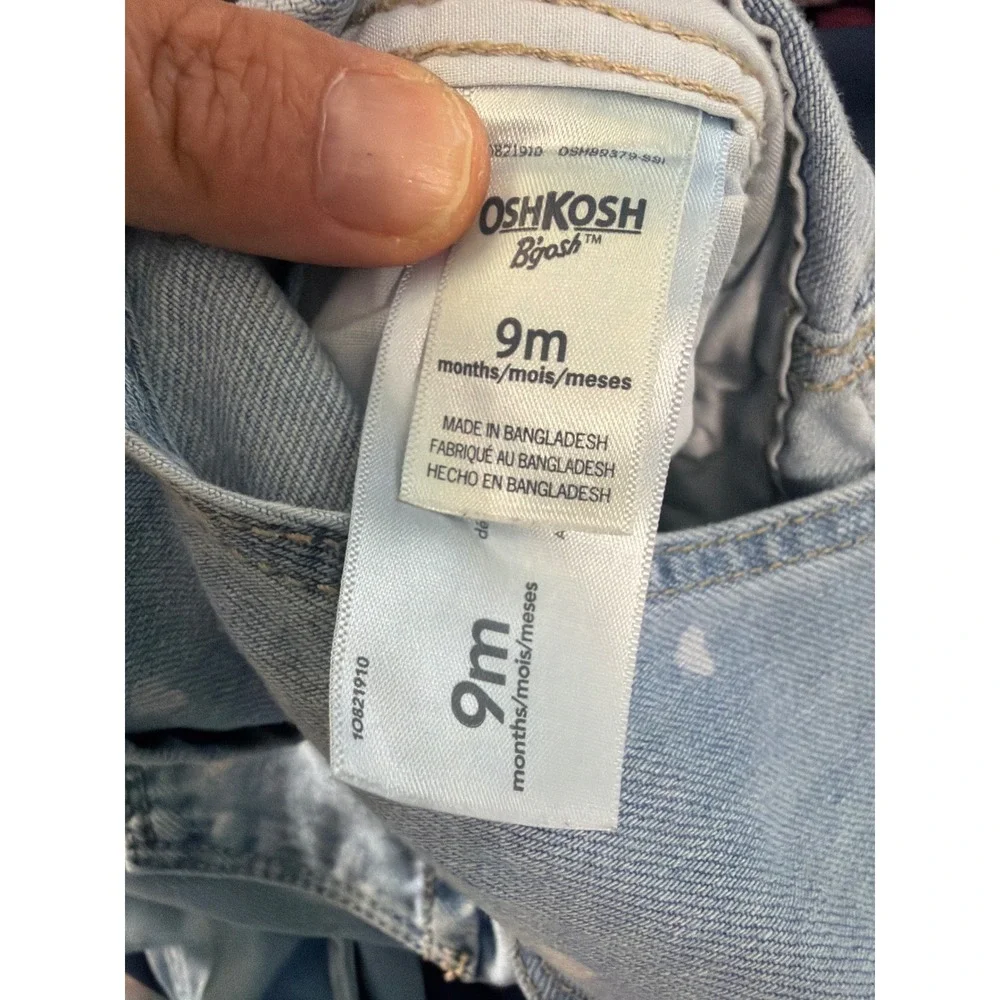 OshKosh B'gosh Denim Overalls Girls 9M Light Blue Heart Print Bib Overalls